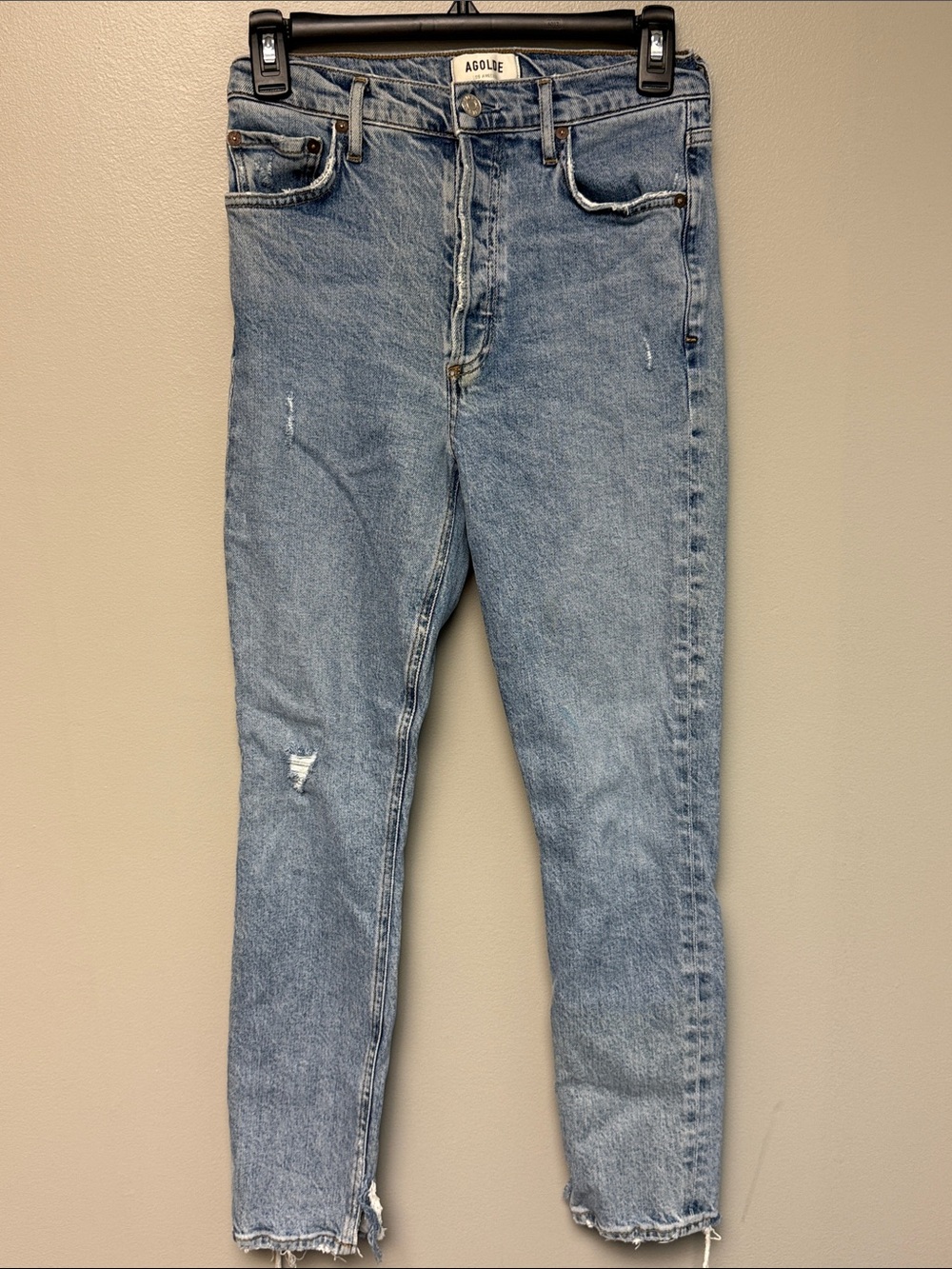 AGOLDE Women’s High Rise Distressed Jeans Size 26 Light Wash Raw Hem